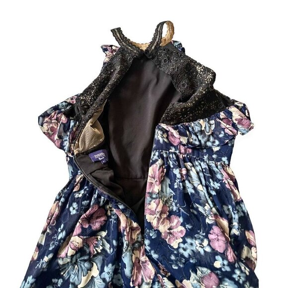 Marchesa Notte Blue Floral Halter Maxi Dress, Size 12 - Picture 13 of 16